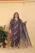 Jyoti Fashion Women's Black Rayon Digital Print with Handwork Kurta Set