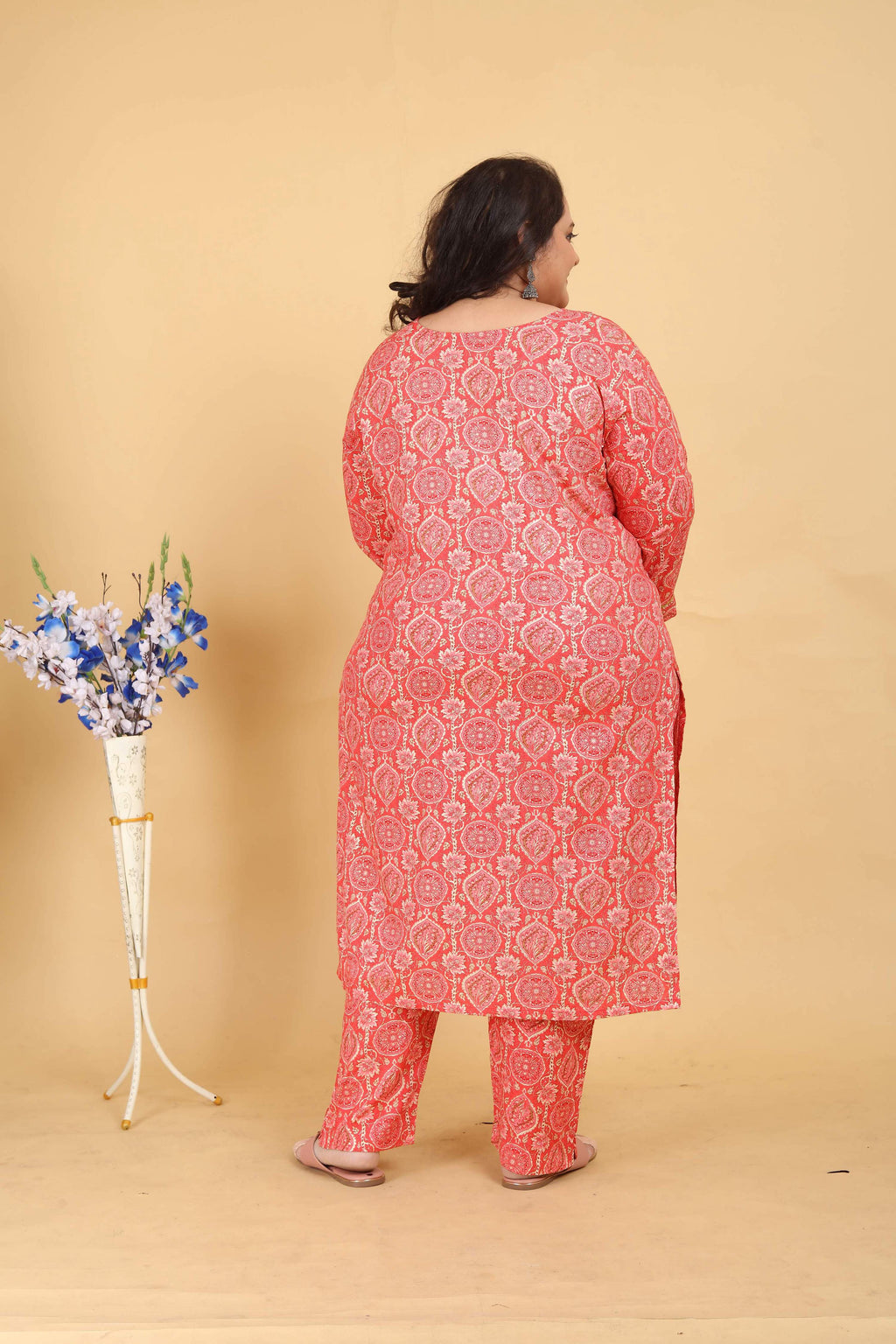 Women's Pink Rayon Digital Print Kurta Set with Handwork
