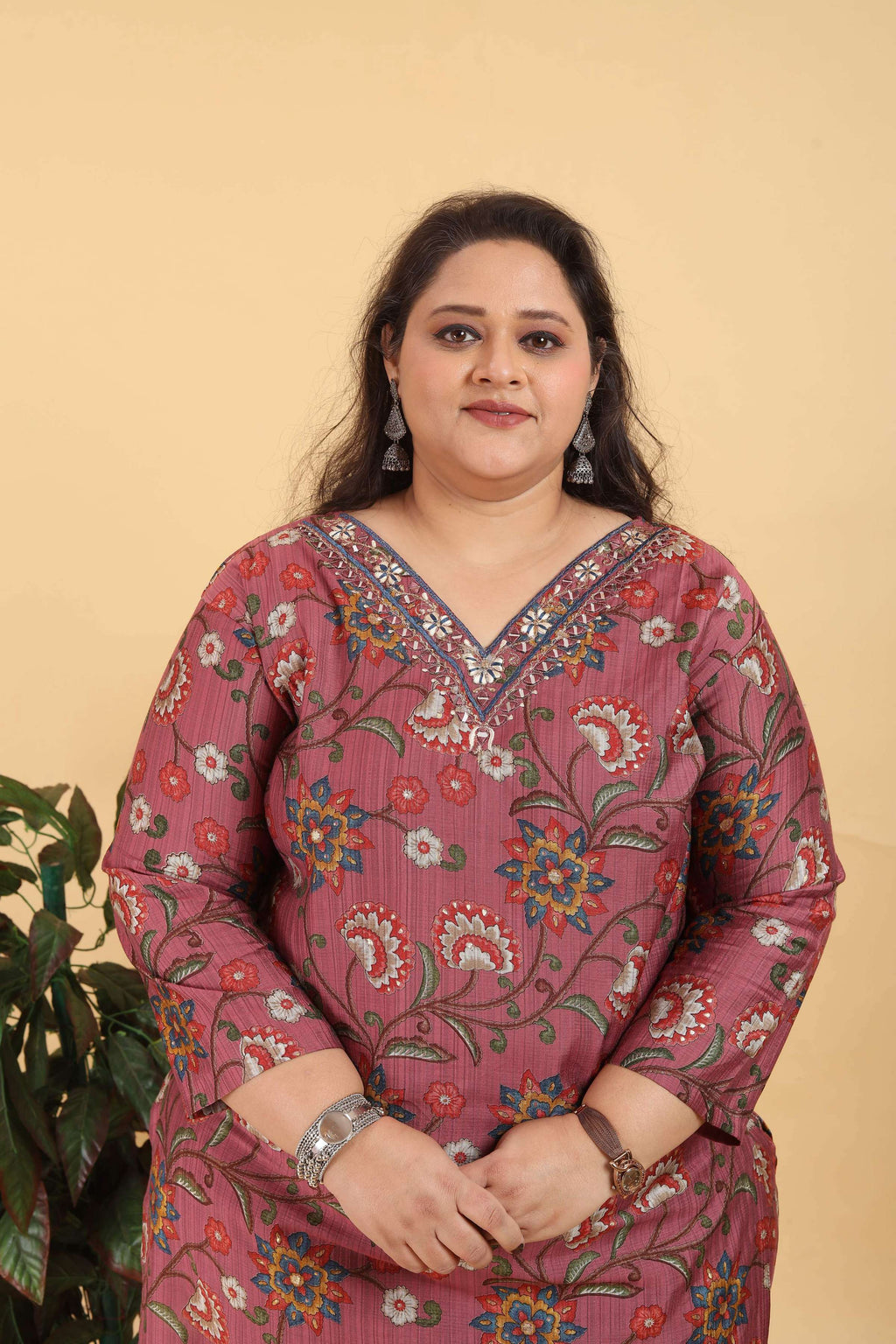 Women's Brown Lichi Viscose Digital Print Handwork Kurta Set