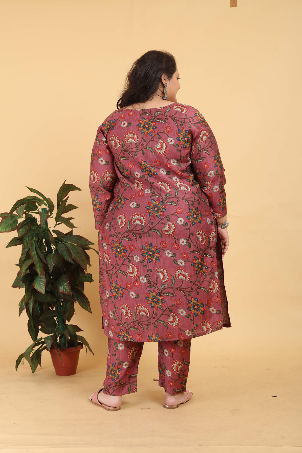 Women's Brown Lichi Viscose Digital Print Handwork Kurta Set