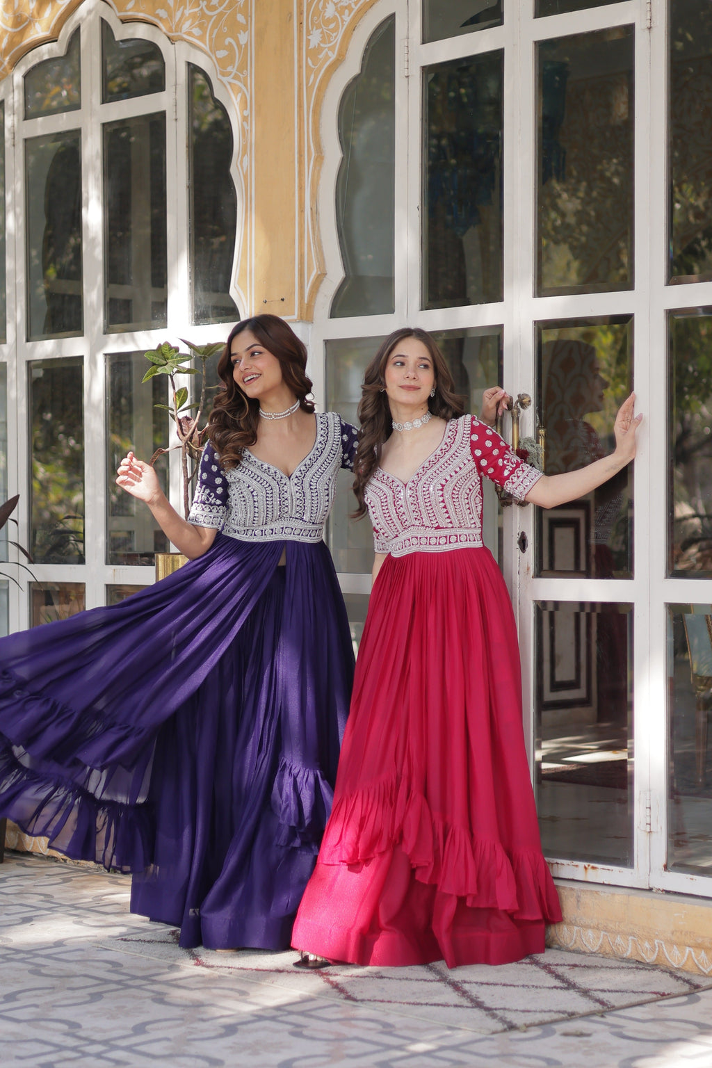 Purple and Pink Star Georgette Anarkali Set with Bottom