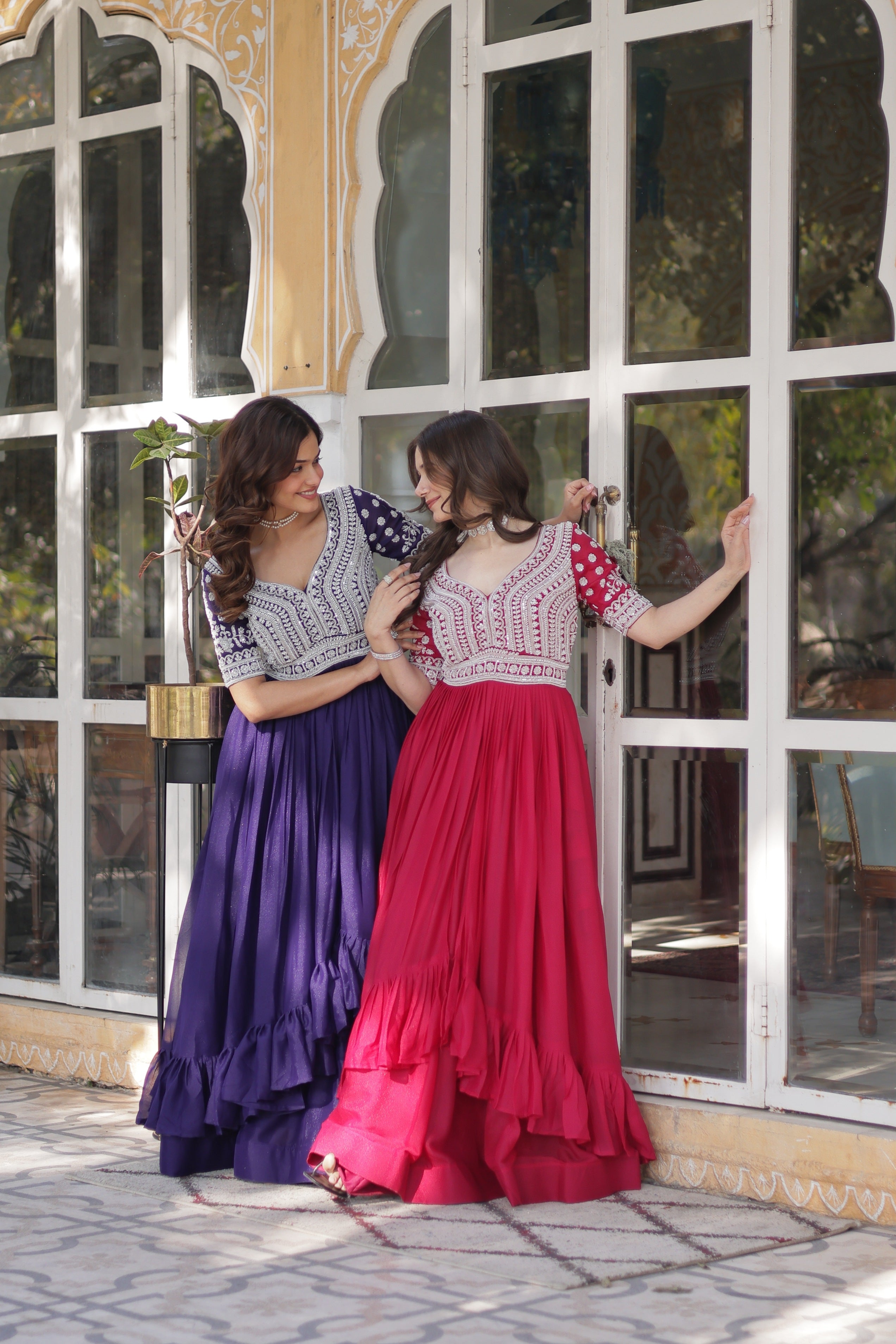 Purple and Pink Star Georgette Anarkali Set with Bottom