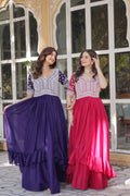 Purple and pink star georgette Anarkali set with sequin and bead embroidery
