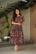 Jyoti Fashion Women's Brown Faux Georgette Printed Long Designer Anarkali Set