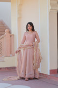 Peach Fendi Chiffon A-line Anarkali dress with dupatta