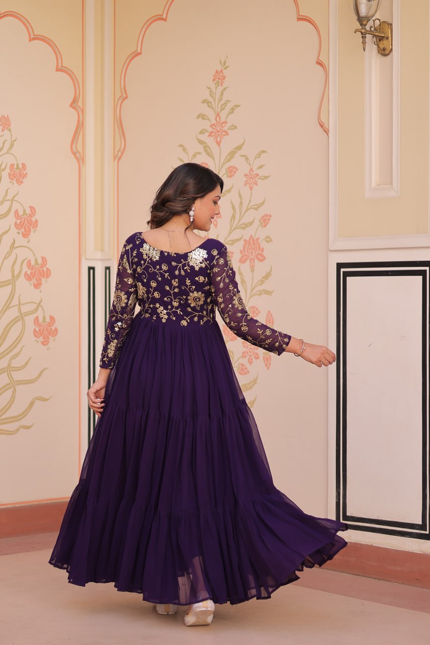 Purple Faux Blooming Anarkali with Sequins and Zari Embroidery