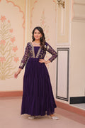 Purple faux blooming Anarkali with sequins and Zari embroidery