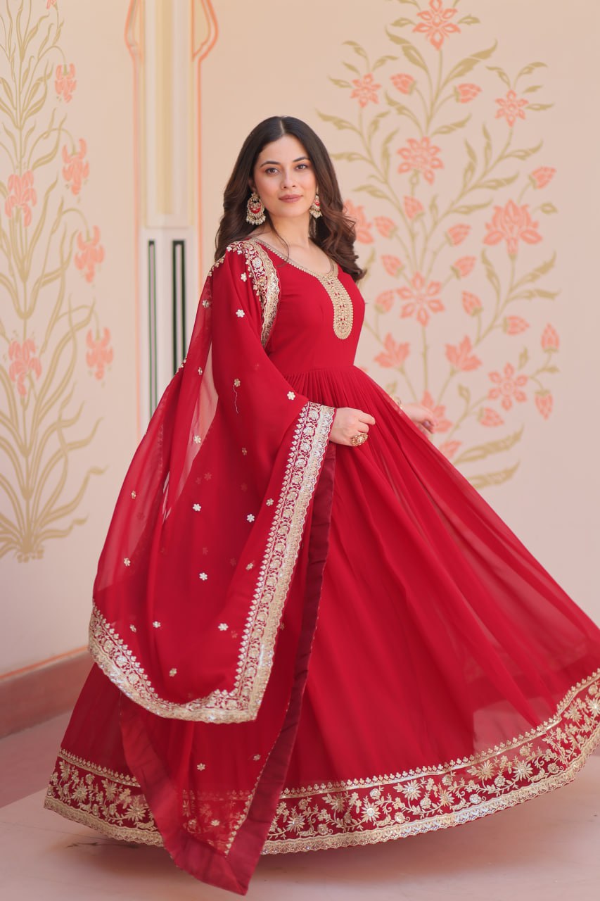 Maroon Faux Blooming Sequins & Zari Embroidered Anarkali Set