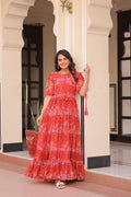 Jyoti Fashion Women's Red Faux Georgette Printed Long Designer Anarkali Set
