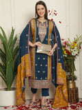 Jyoti Fashion Women's Navy Blue Chinon Chiffon Embroidered Designer Straight Suit Set