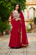 Jyoti Fashion Women's Maroon Faux Blooming Sequins with Thread Embroidered Anarkali Set With Dupatta