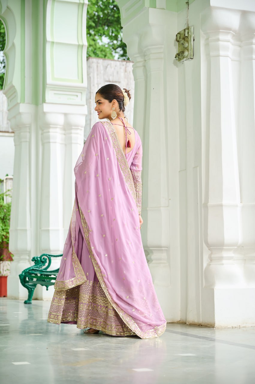 Jyoti Fashion Women's Lavender Faux Georgette Embroidered Designer Anarkali Set With Dupatta