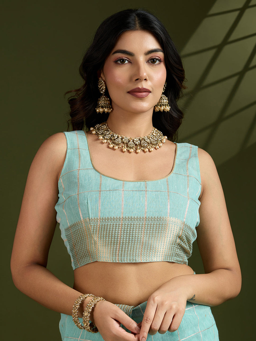 Jyoti Fashion Women's Sky Blue Tissue Linen Silk Zari Woven Designer Saree with Blouse