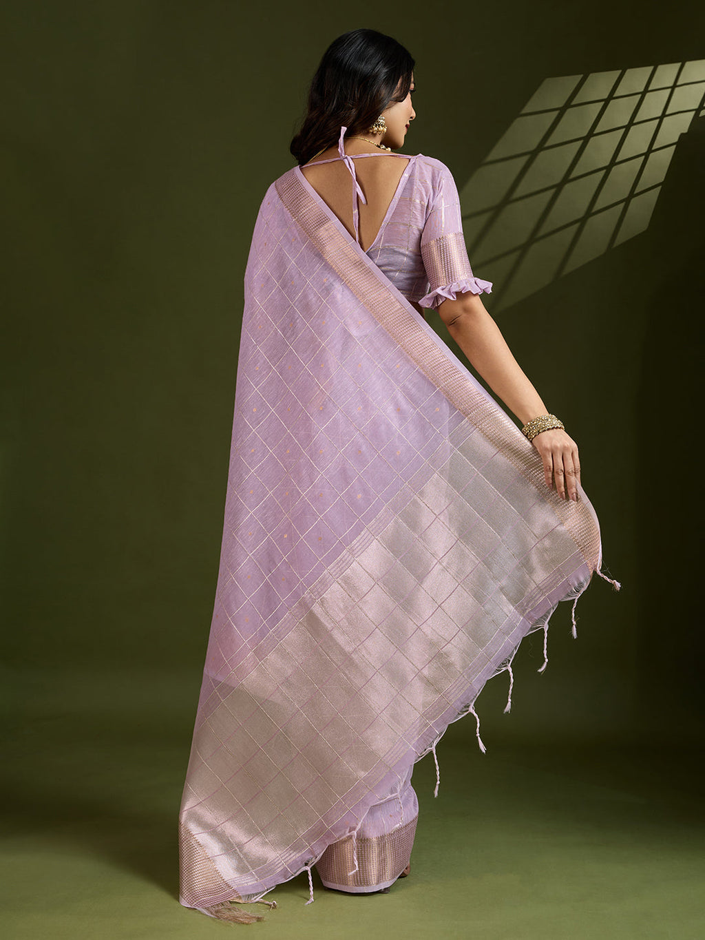 Purple Tissue Linen Silk Zari Woven Saree with Unstitched Blouse
