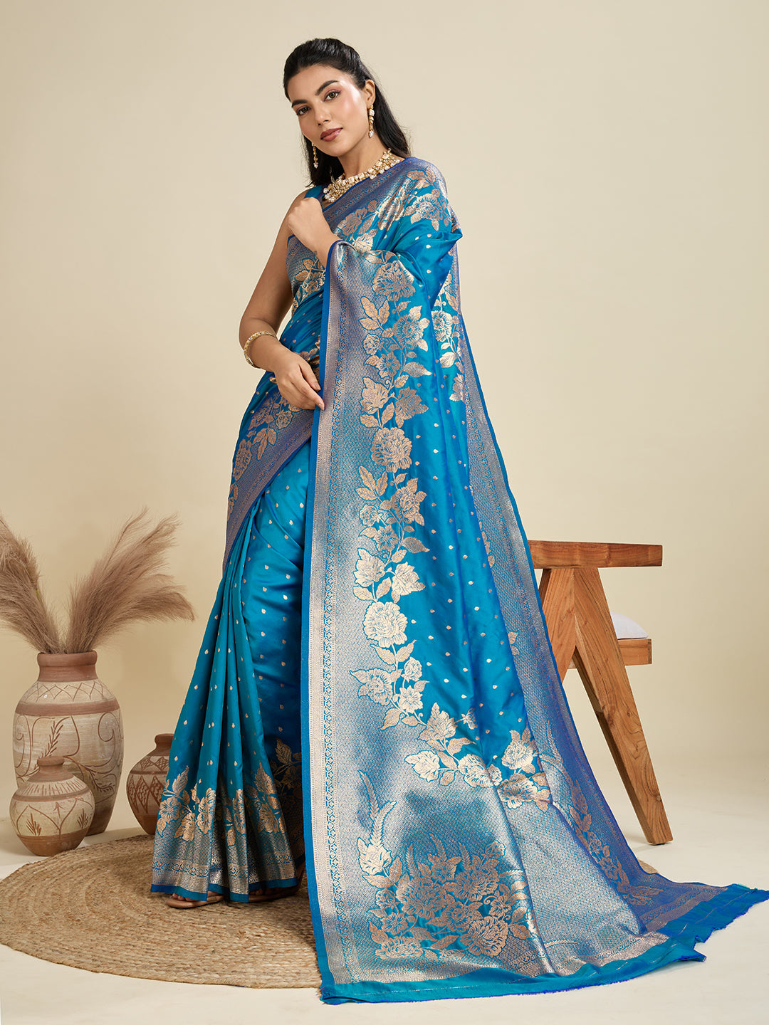 Blue Soft Kanjivaram Silk Saree with Traditional Zari Weaving