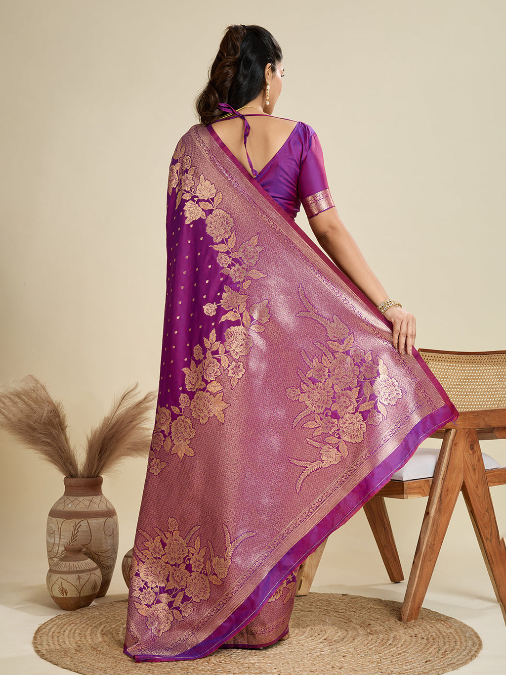 Purple Soft Kanjivaram Silk Saree with Zari Woven Designer Border