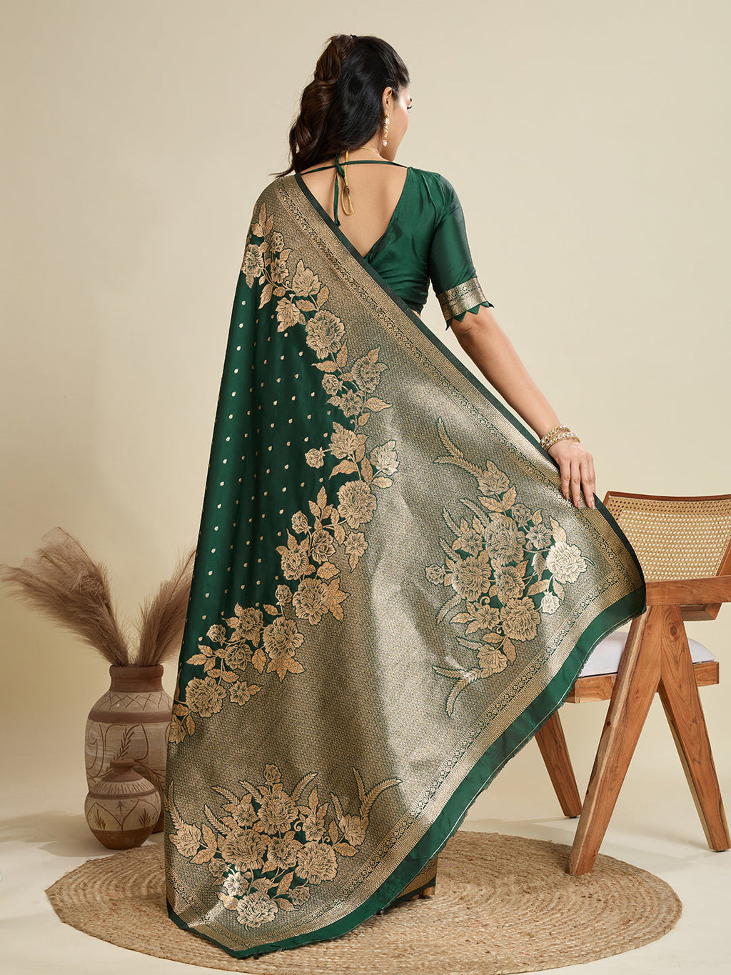 Jyoti Fashion Women's Bottle Green Soft Kanjivaram Silk Zari Woven Designer Saree with Blouse