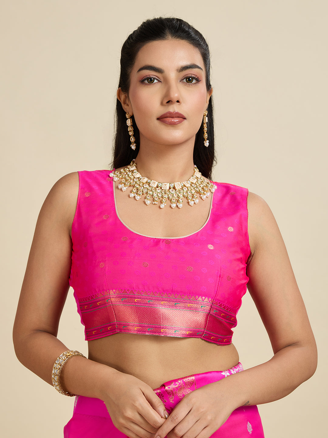 Pink Soft Kanjivaram Paithani Silk Saree with Zari Woven Border
