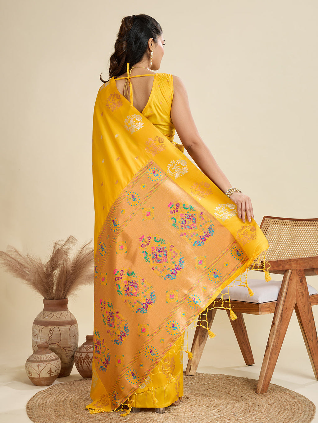 Yellow Soft Kanjivaram Paithani Silk Saree with Zari Weave