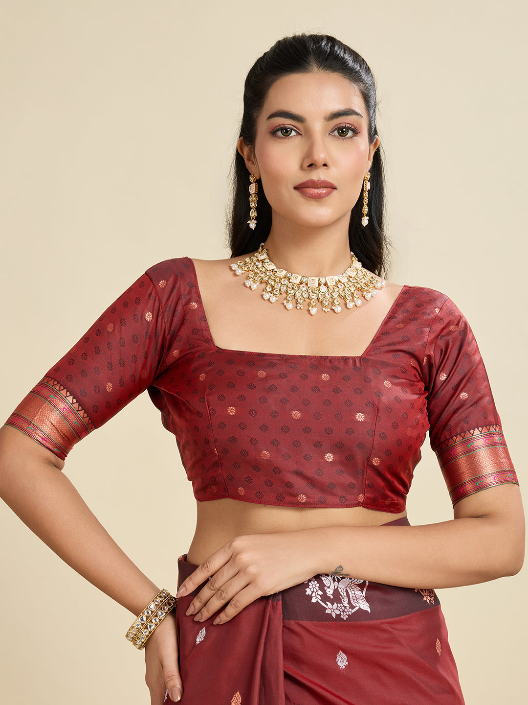 Jyoti Fashion Women's Maroon Soft Kanjivaram Paithani Silk Zari Woven Designer Saree with Blouse