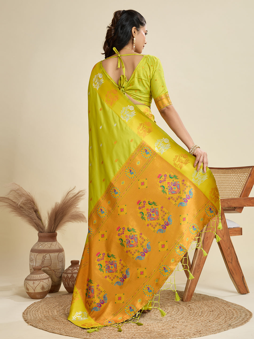 Mehendi Soft Kanjivaram Paithani Silk Saree with Zari Weaving