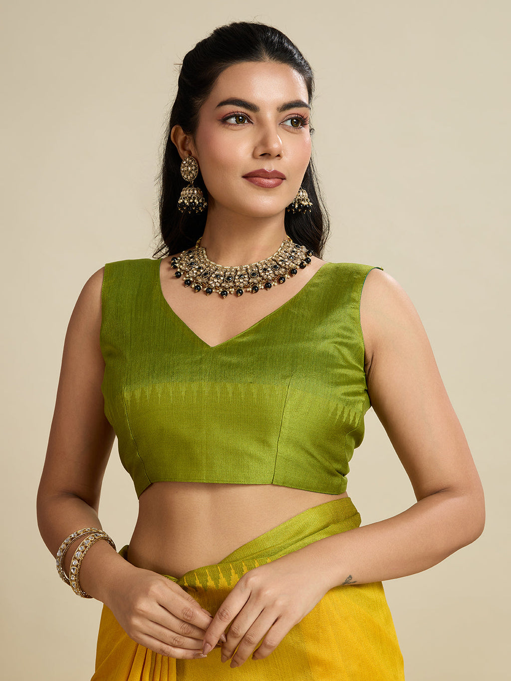 Yellow Khadi Raw Silk Saree with Traditional Temple Border