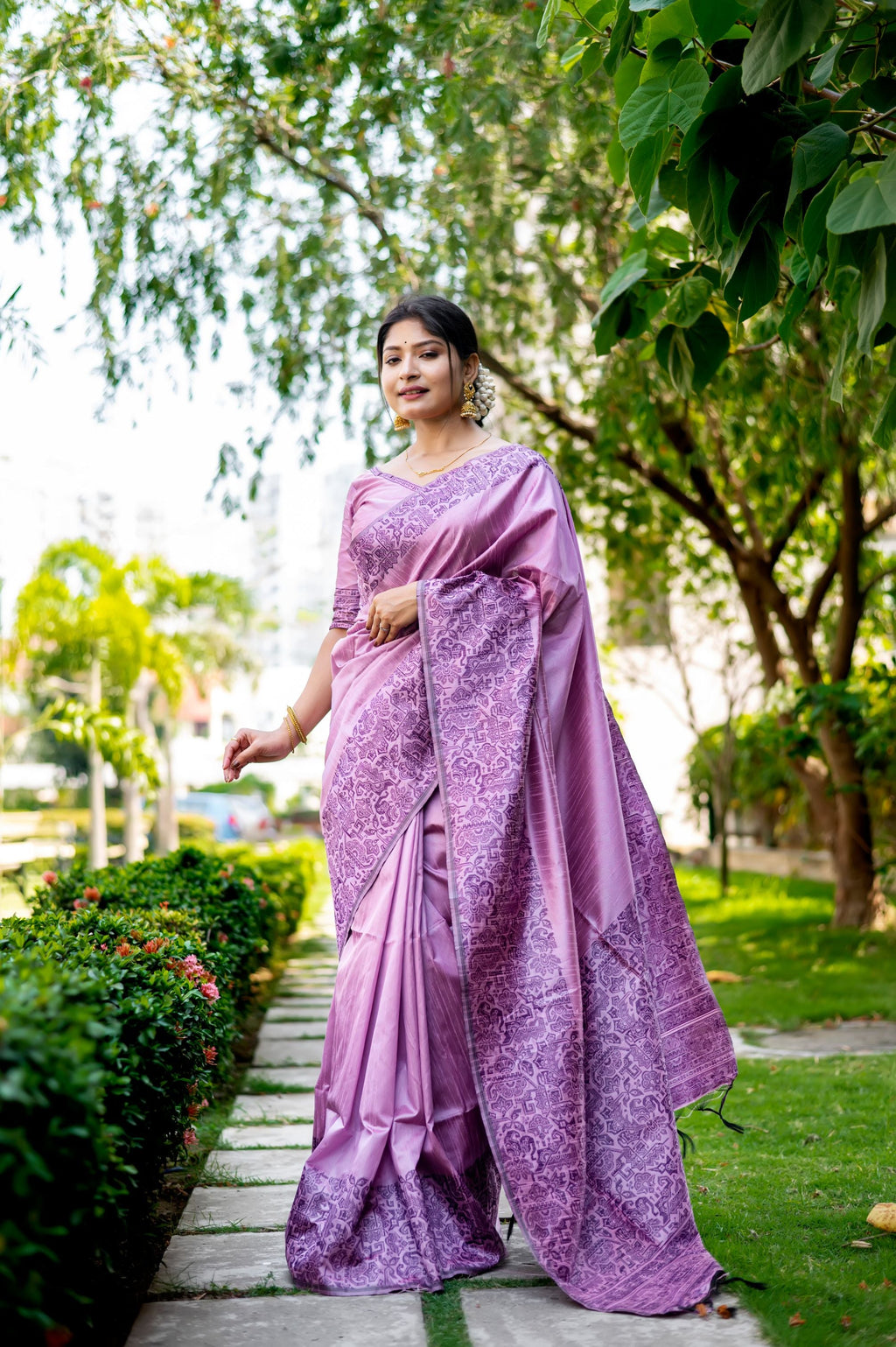 Purple Handloom Raw Silk Designer Saree with Unstitched Blouse