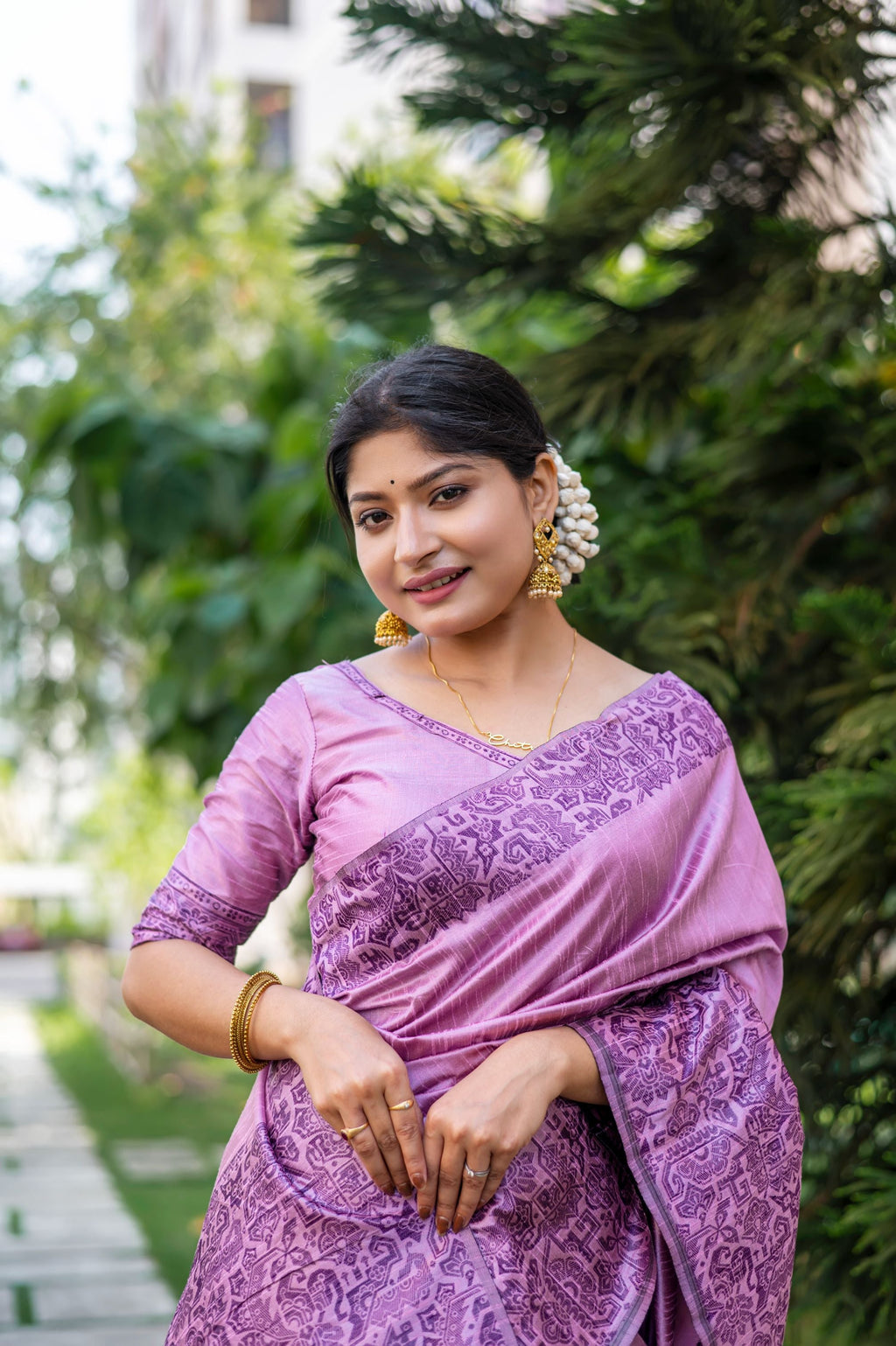 Purple Handloom Raw Silk Designer Saree with Unstitched Blouse