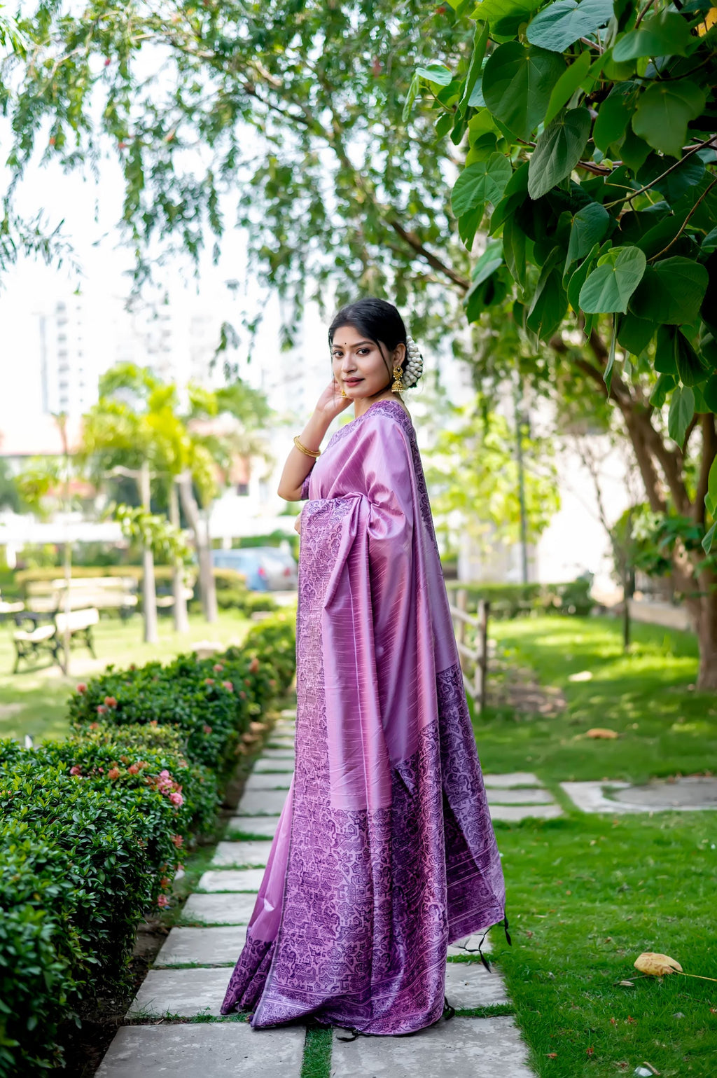 Purple Handloom Raw Silk Designer Saree with Unstitched Blouse
