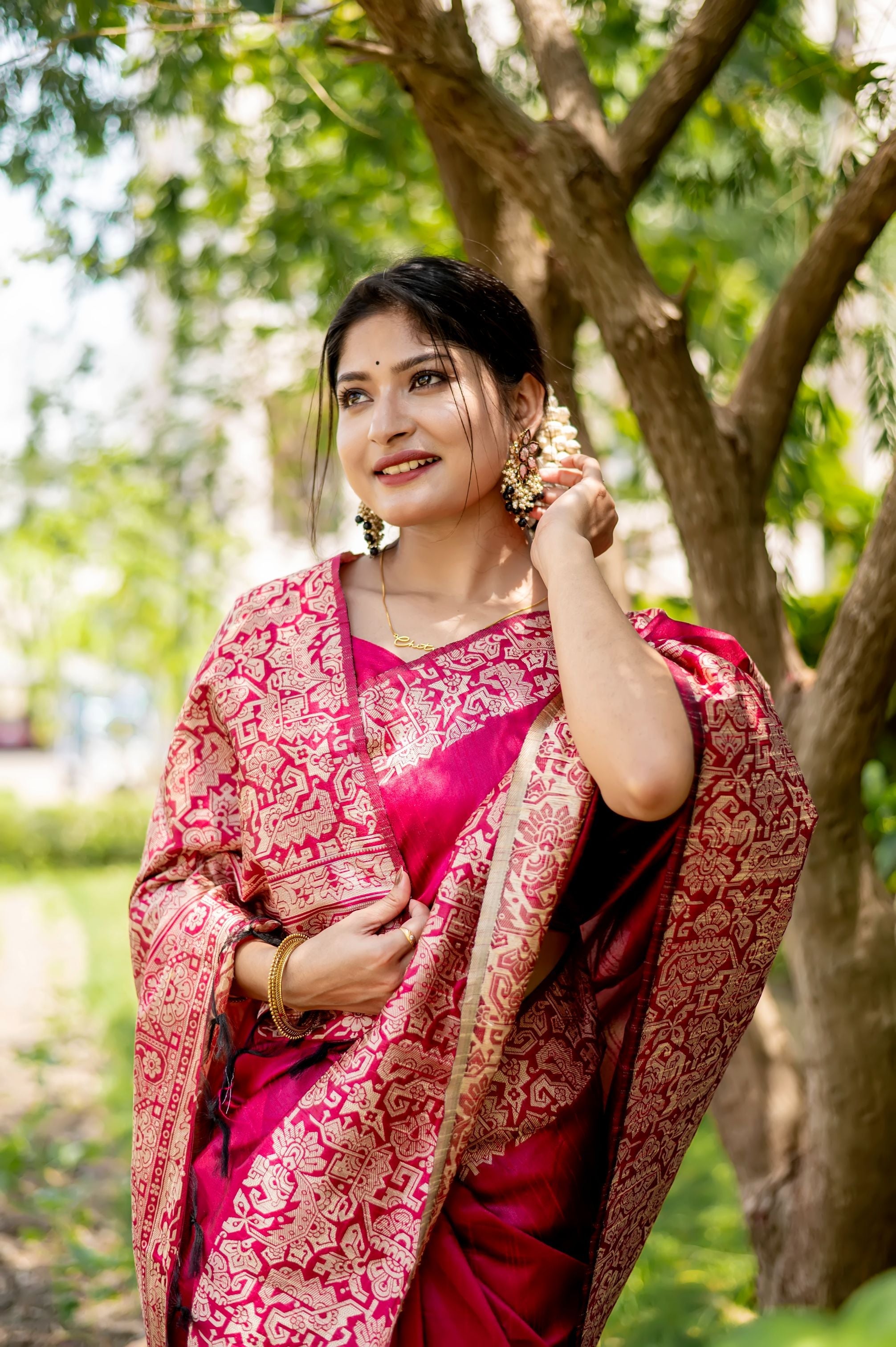 Jyoti Fashion Women's Pink Handloom Raw Silk Weaving Designer Saree with Blouse