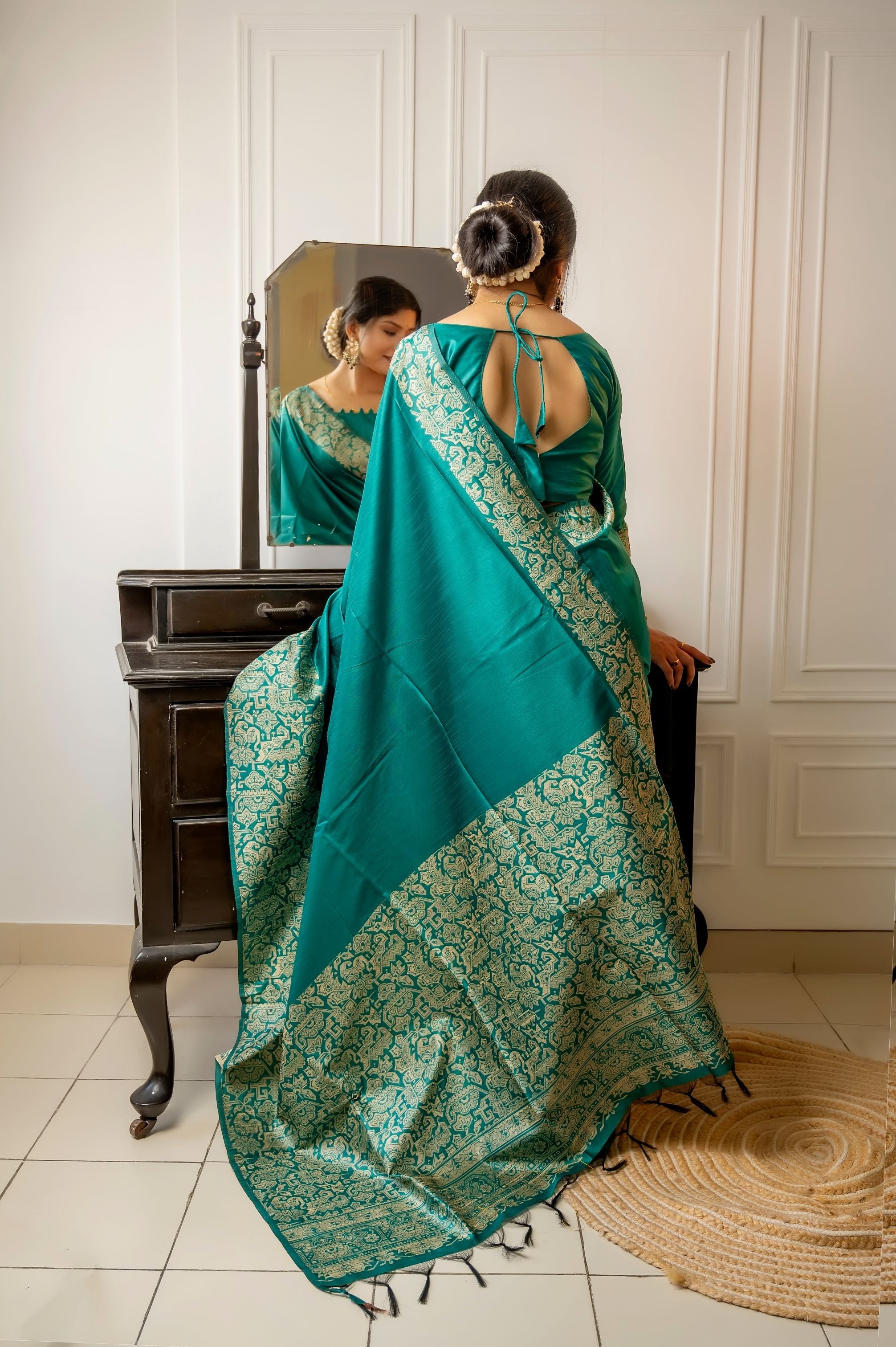 Rama Handloom Raw Silk Designer Saree with Weaving Detail