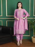 Pink Chinon Chiffon straight suit set featuring floral embroidery and crystal work