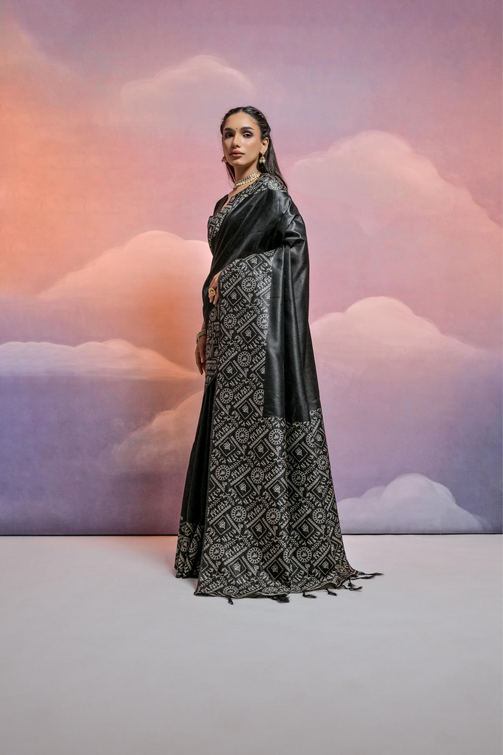 Black Handloom Raw Silk Designer Saree with Weaving Work