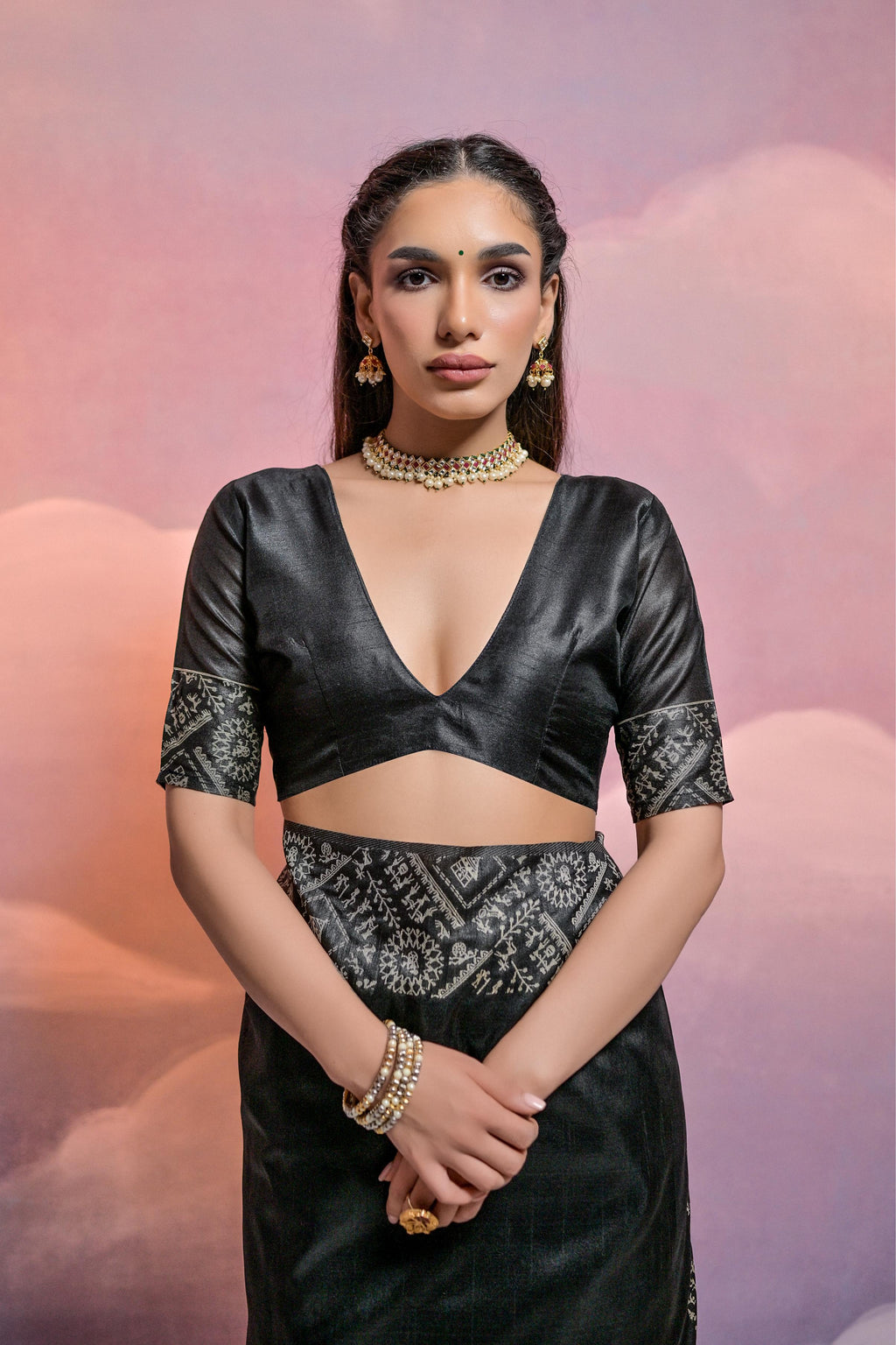 Black Handloom Raw Silk Designer Saree with Weaving Work