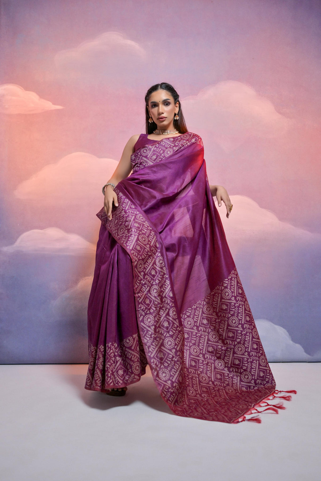 Jyoti Fashion Women's Wine Handloom Raw Silk Weaving Designer Saree with Blouse