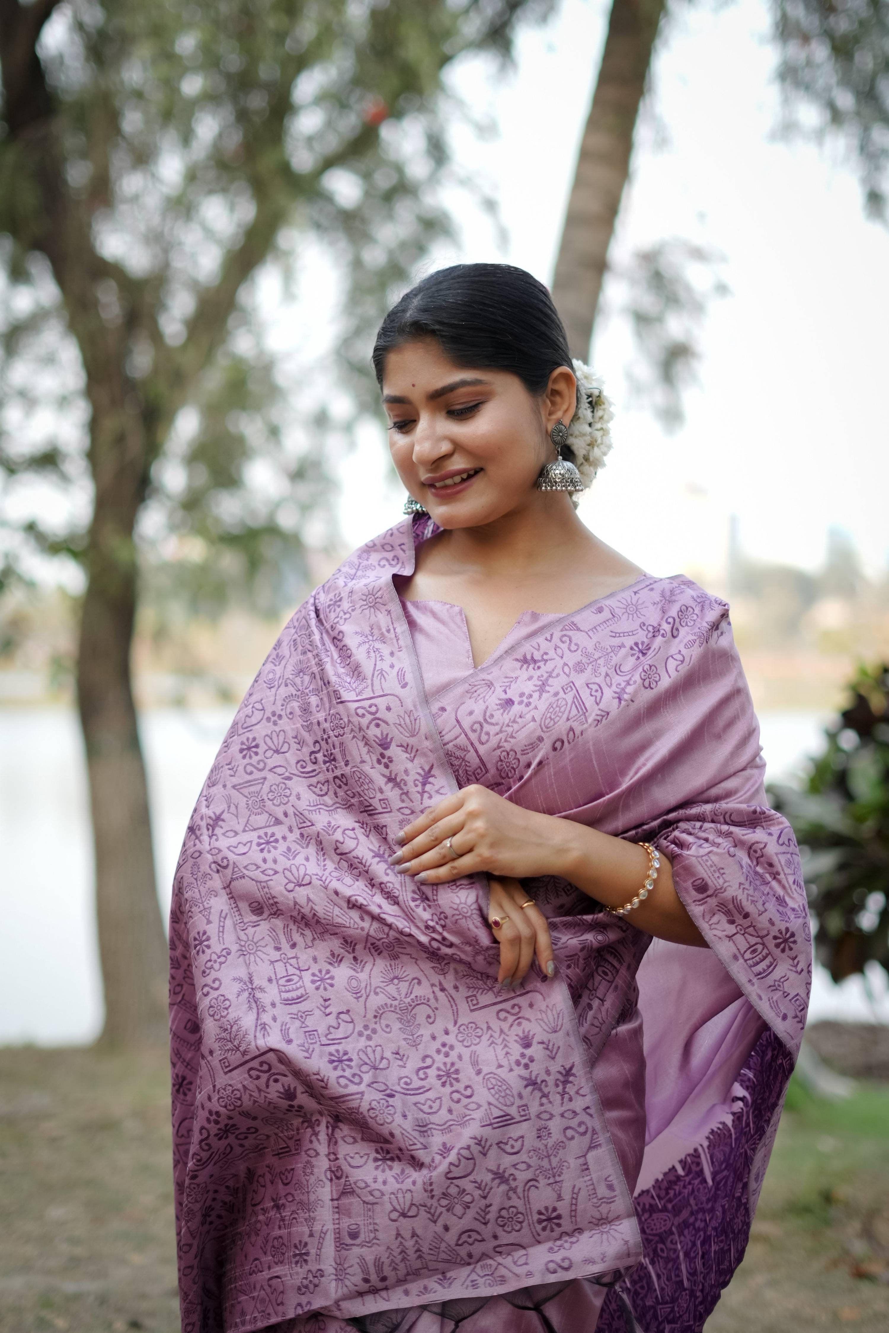 Jyoti Fashion Women's Purple Handloom Raw Silk Weaving Designer Saree with Blouse