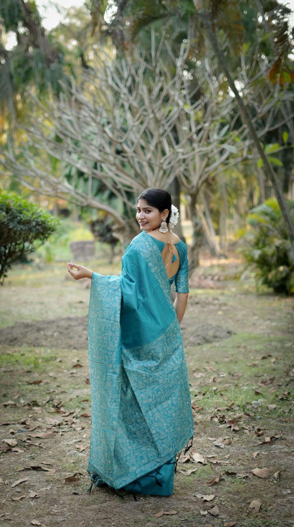 Jyoti Fashion Women's Firozi Handloom Raw Silk Weaving Designer Saree with Blouse