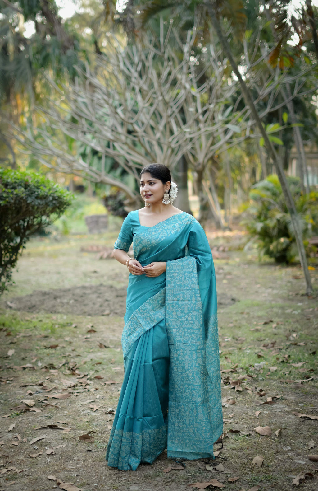 Jyoti Fashion Women's Firozi Handloom Raw Silk Weaving Designer Saree with Blouse