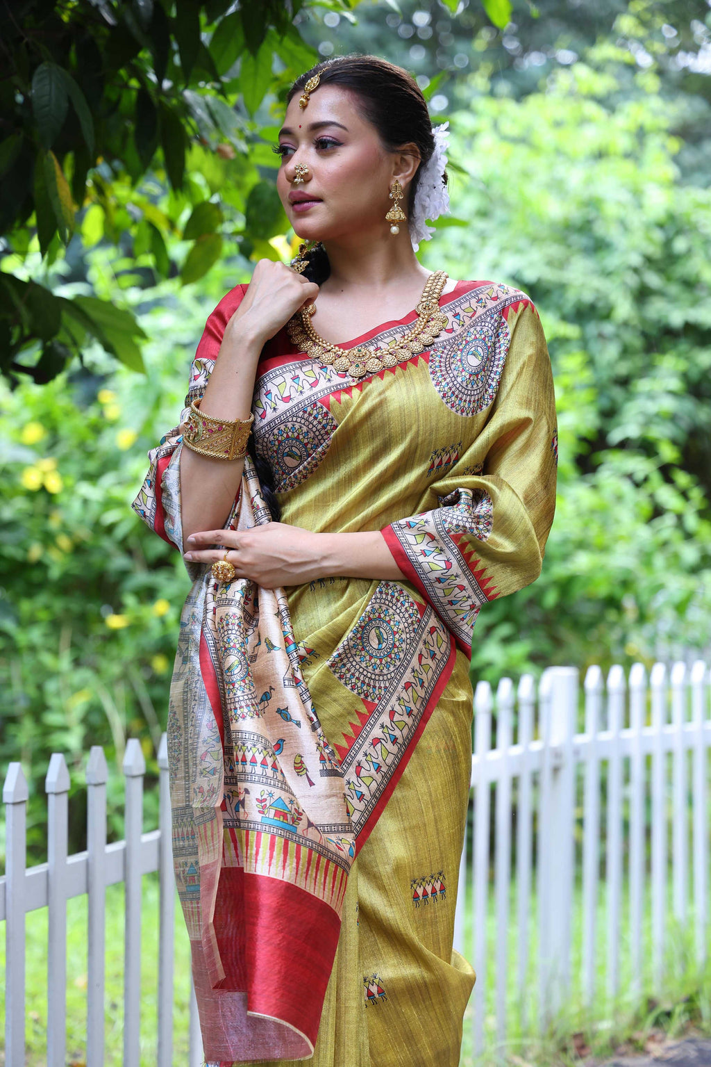 Jyoti Fashion Women's Green Soft Tussar Silk Printed Designer Saree with Blouse