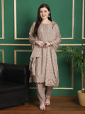 Beige Chinon Chiffon straight suit set with floral embroidery and crystal detailing