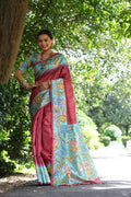 Maroon soft tussar silk saree featuring traditional Kalamkari print with matching blouse
