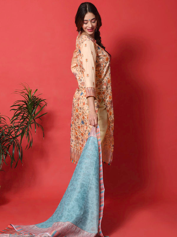 Jyoti Fashion Women's Peach Cotton Digital Printed Festive Wear Designer Straight Suit Set
