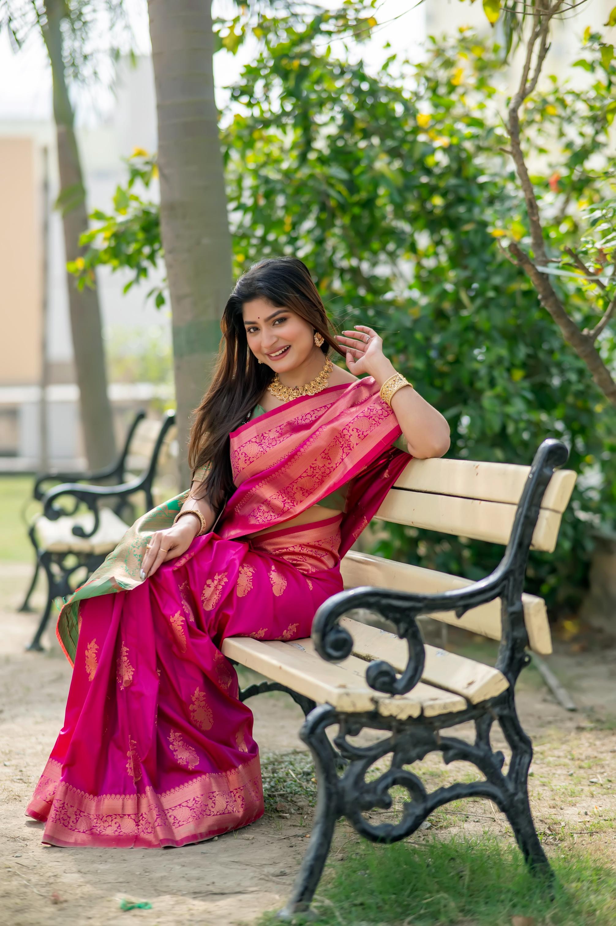 Pink Soft Banarasi Silk Zari Woven Saree with Blouse