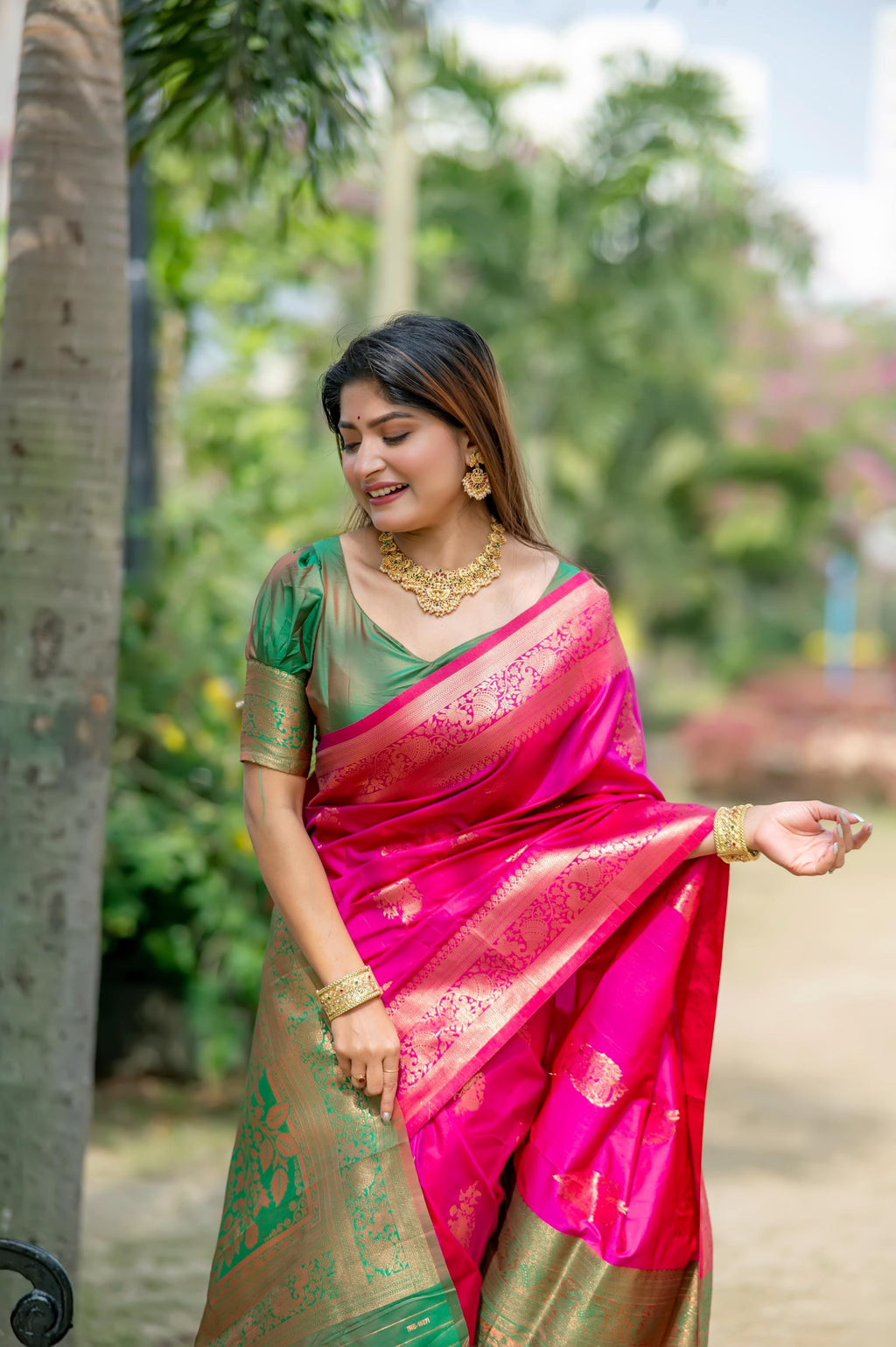 Pink Soft Banarasi Silk Zari Woven Saree with Blouse