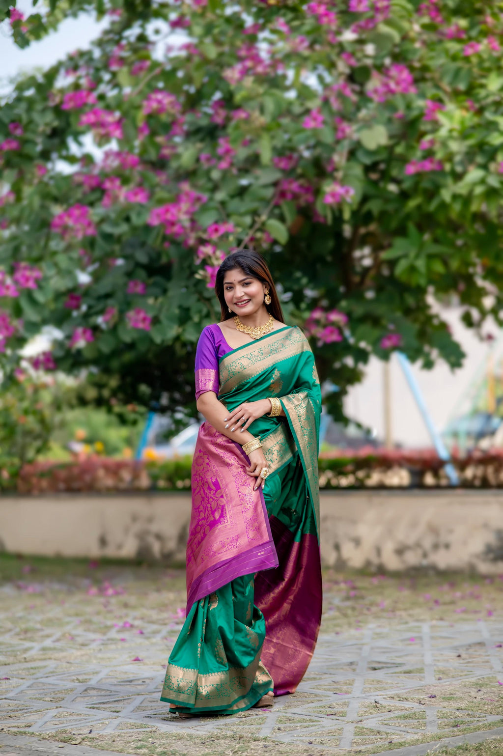 Rama Soft Banarasi Silk Zari Woven Saree with Blouse