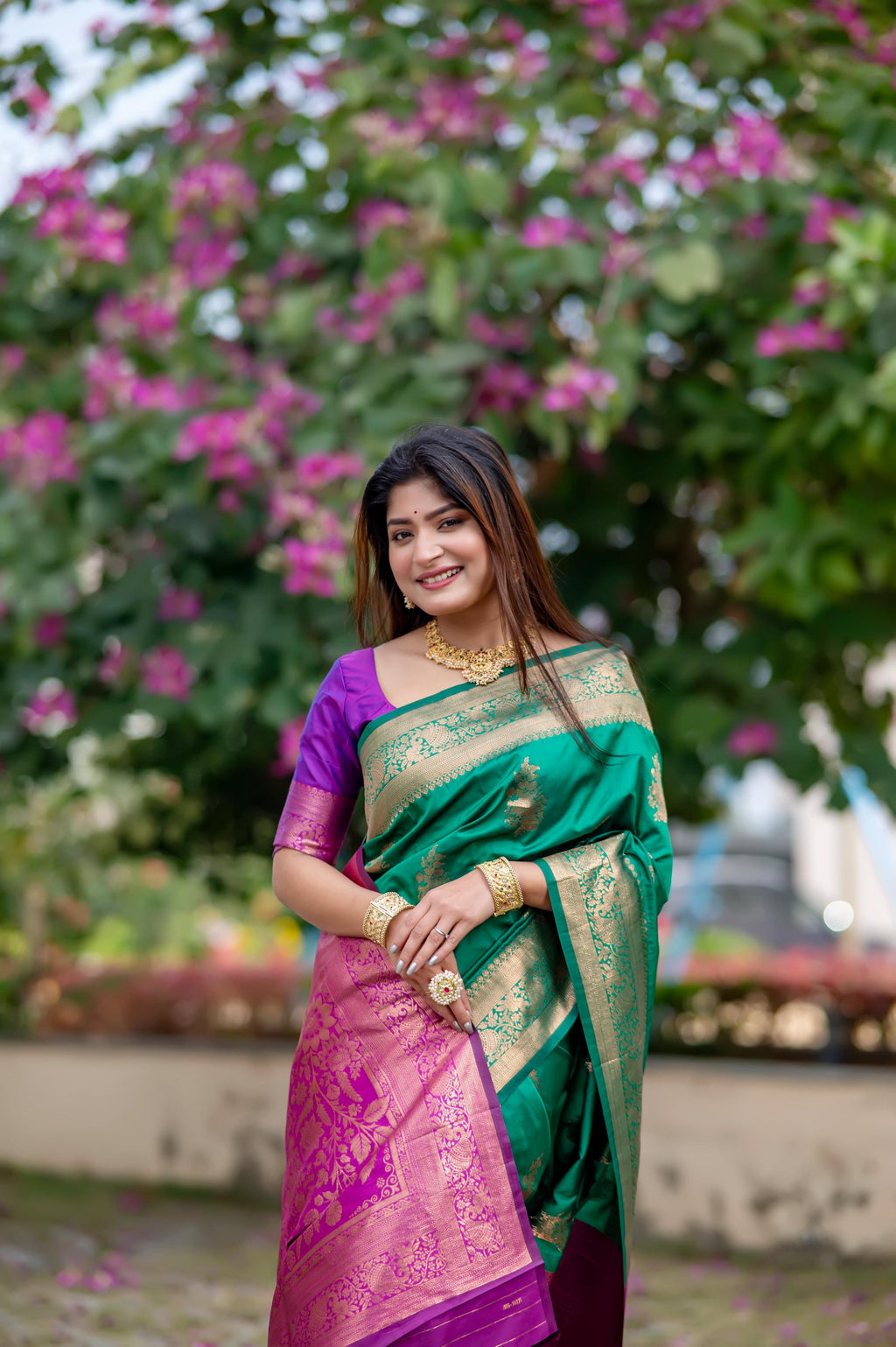 Rama Soft Banarasi Silk Zari Woven Saree with Blouse