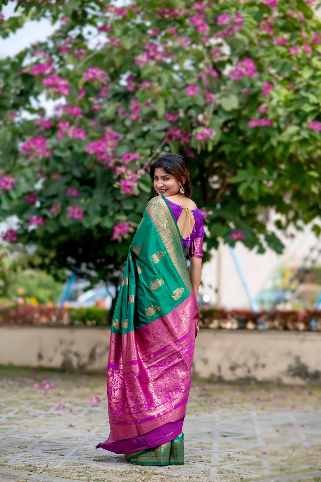 Rama Soft Banarasi Silk Zari Woven Saree with Blouse