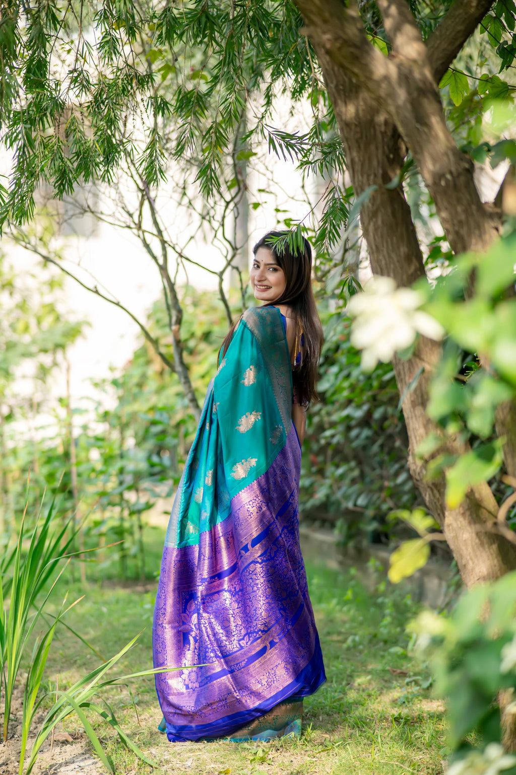 Turquoise Soft Banarasi Silk Zari Woven Saree with Blouse