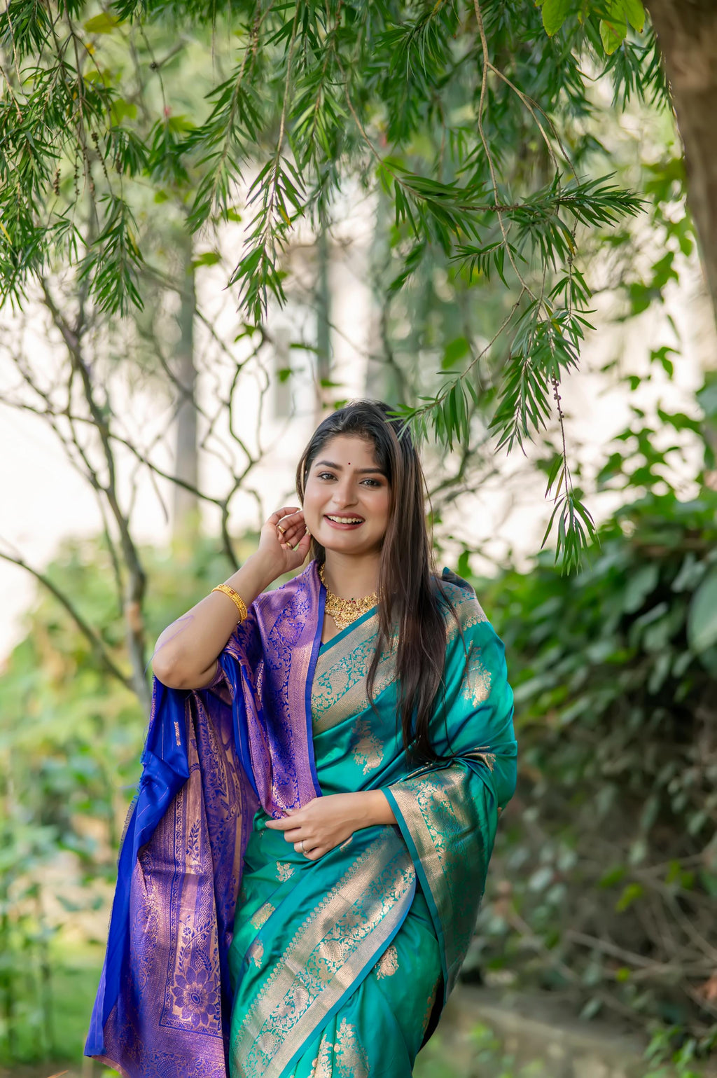 Turquoise Soft Banarasi Silk Zari Woven Saree with Blouse