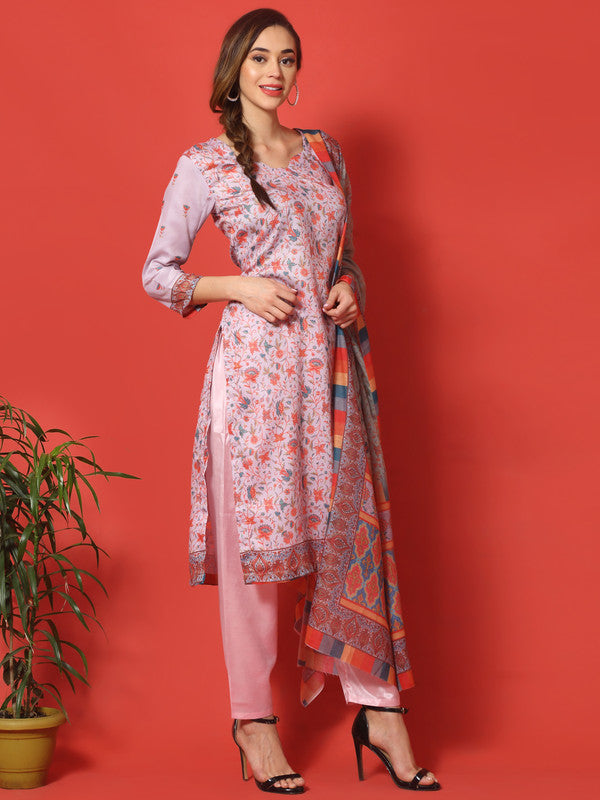 Women's Mauve Cotton Straight Kurta Suit Set Digital Printed